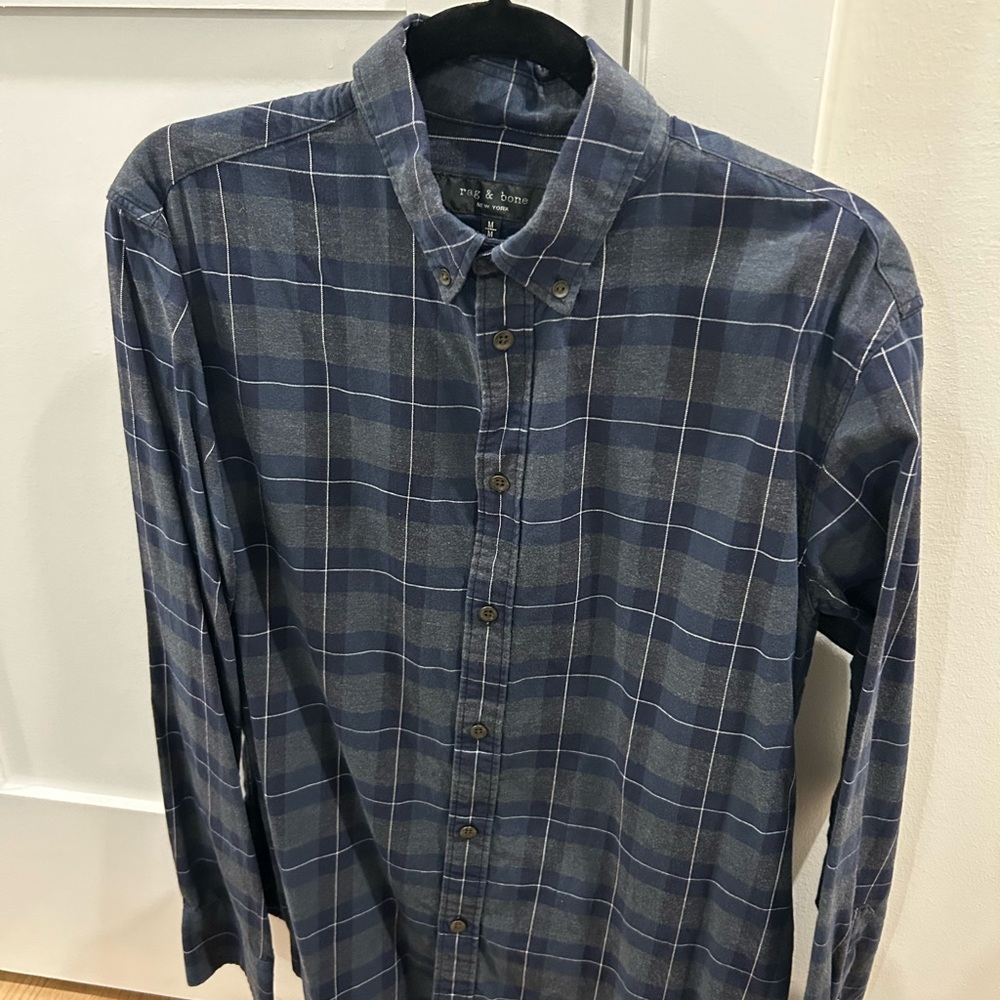 rag & bone Navy Plaid Casual Shirt